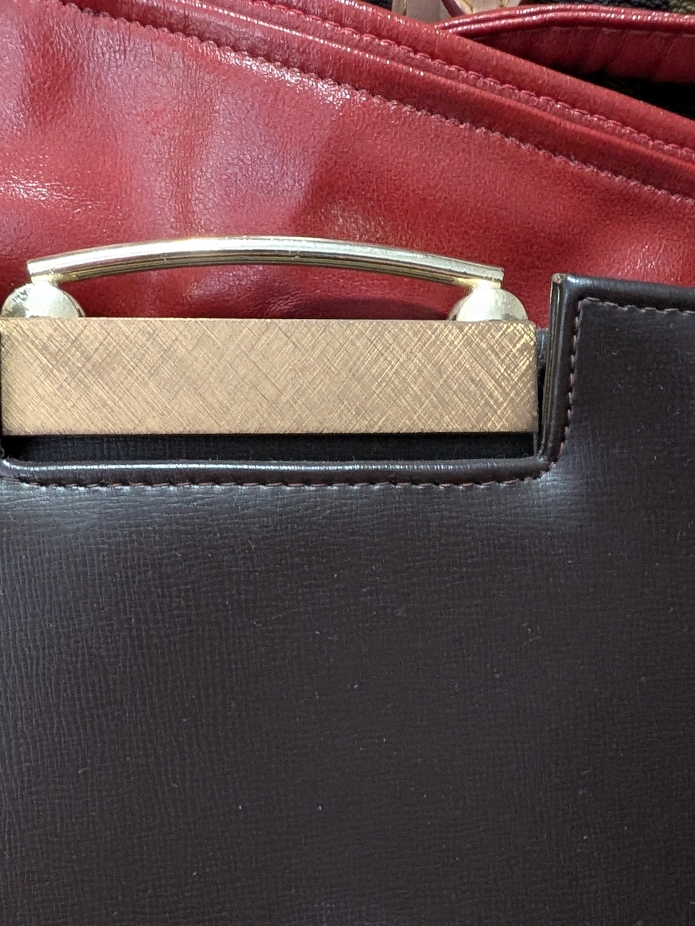 Vintage Structured Brown Top-Handle Satchel with Gold Accent - Picture 2 of 7